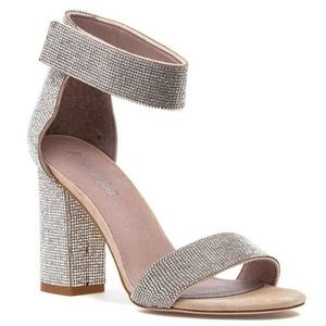 Jeffrey Campbell Cassidy rhinestone champagne heels.